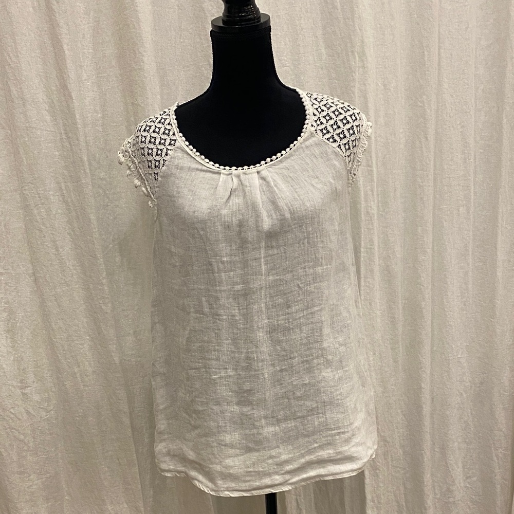 Alessia Pacini Made‎ in Italy White Lace Trim Women's Top